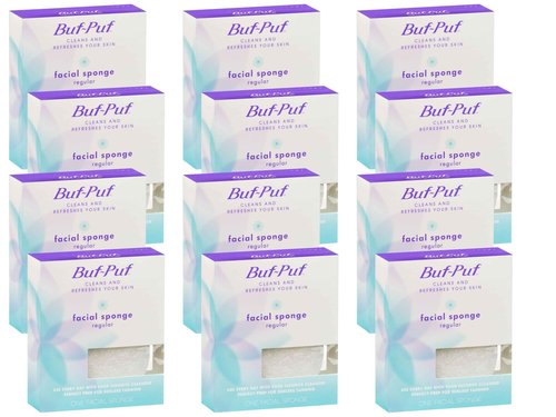 Buf-Puf Facial Sponge, Dermatologist Developed, Removes Deep Down Dirt & Makeup That Causes Breakouts and Blackheads, Reusable, Exfoliating, White, 12 Count