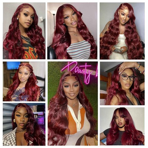 GOFWARD 24 Inch 99j Burgundy 13x6 Body Wave Lace Front Wigs Human Hair 200% Density Glueless HD Transparent Lace Frontal Wigs Human Hair Pre Plucked With Baby Hair Burgundy Wine Red Wigs For Women