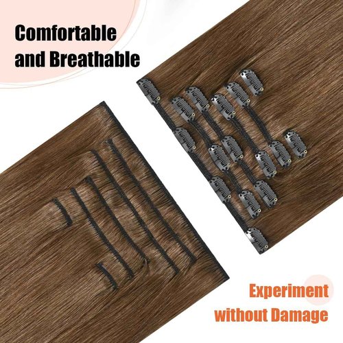 UGOTRAYS Light Brown Hair Extensions Clip in Human Hair 16 Inch 120g 7pcs Remy Hair Silky Straight 16clips One Pack for Women #6 Chestnut Brown Hair Extensions