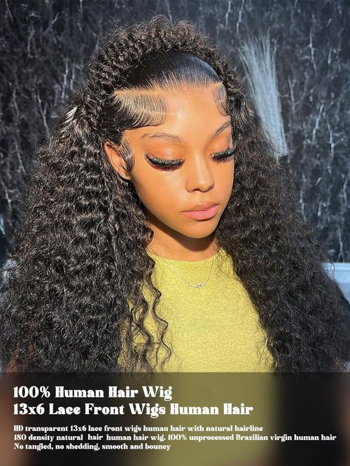 Siliduo Water Wave Lace Front Wigs Human Hair HD Transparent 13X6 Pre Plucked Hairline with Baby Hair 200% Density 100% Virgin Remy Swiss Lace Bleached Knots for Black Women 20 Inch