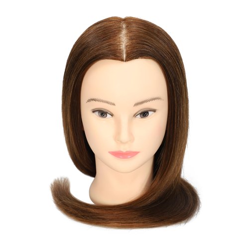 Female 100% Human Hair Mannequin Head Hair Styling Training Head Cosmetology Manikin Head Doll Head for Hairdresser with Free Clamp (brown) (22 Inch)
