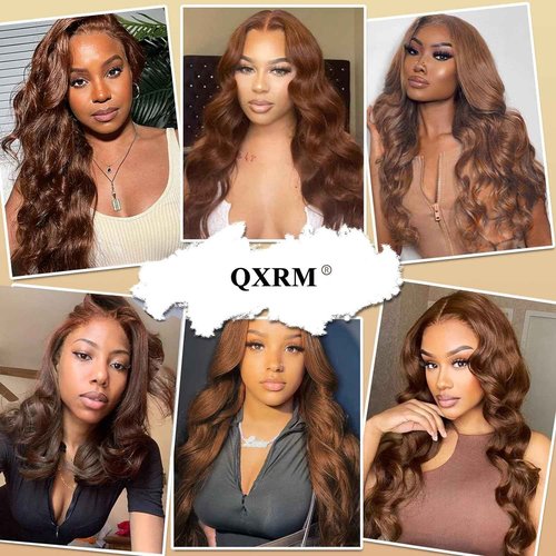 QXRM Body Wave Bundles Human Hair - 12A Brazilian Virgin Human Hair Bundle Double Weft Weave 100G Unprocessed Weave Medium Brown Body Wave (4#, 12 14 16)
