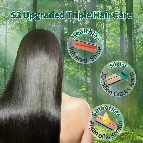 IBROO Infrared Flat Iron Hair Straightener, Ceramic Tourmaline Ionic 1 inch Keratin Coated Irons, 220 Volt Straight Iron for Women, Dual Voltage, Professional Curling Straightening Irons Comb, Green