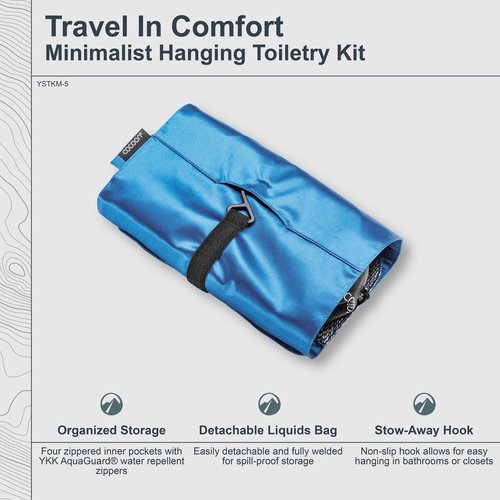 COCOON - Premium - Minimalist Hanging Toiletry Kit - Laminated Silk - Blue Lagoon