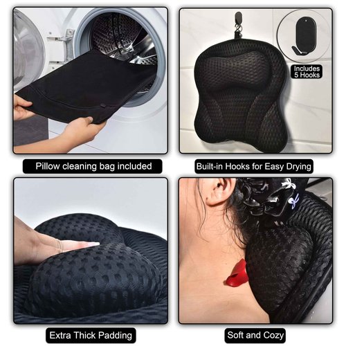 Bathtub Trays and Tub Pillow for Bathtub, Expandable Folding Bath Tray, with Black Soapbox, 2 Bath Towels, Shower Cap, Storage Bag, Bathroom Hooks, Uniform Black Accents for Your Bathtub