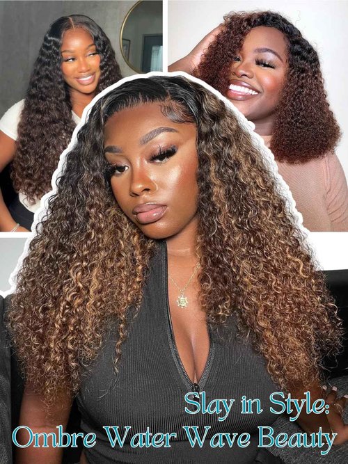 Anmetan 12A Ombre Human Hair Bundles Water Wave, Chestnut Ombre Brown 100% Remy Human Hair Curly 3 Bundle Wet and Wavy Thick 3 Tone Colored #T1B/2/30 Dark Roots Keep Soft After Washes 10 12 14 Inch