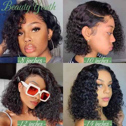 beauty youth Glueless Water Wave Short Bob Human Hair Lace Front Wigs for Black Women 13x4 Frontal 10A 100% Brazilian Virgin Water Wave Bob Wig With Baby Hair Pre Plucked 150% Density