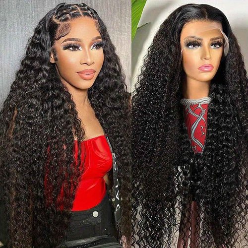 UWLK 30 Inch Deep Wave Lace Front Wigs Human Hair 200 Density 13x6 HD Transparent Lace Front Wigs for Women Pre Plcked Glueless Deep Curly Wigs with Baby Hair