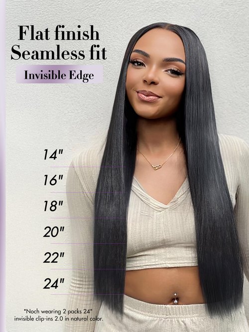 LUVME Invisible Clip in Hair Extensions,Silky Straight 14 Inch 110g 6Pcs Seamless PU Weft, 100% Real Human Hair Extensions, Natural Look & Comfortable Wear, Easy to Apply