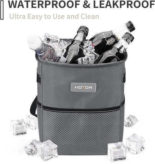 HOTOR Car Trash Can, Multifunctional Car Accessory for Interior Car Stuff Storage with Compact Design, Waterproof Car Organizer and Storage with Adjustable Straps, Magnetic Snaps, 2 Gallons, Gray