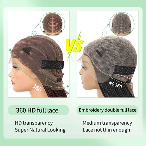 Youthfee 360° HD Full Lace Knotless Braided Wigs for Women with Boho Curly Ends Braided Lace Front Wigs with Baby Hair Premium Synthetic Burgundy Natural Box Braid Wig 36 Inch