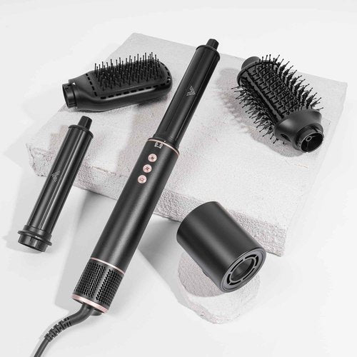 Yeshuai Hair Dryer Brush 5 in 1 Autowrap Hot Air Hair Styler with High-Speed Aluminum Alloy Blow Dryer Brush Volumizing, Straightening & Fast Drying with Negative Ion, No Heat Damage, Black
