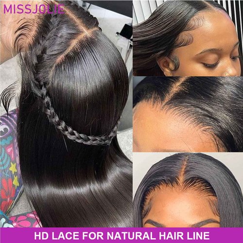 MISSJOLIE 13x6 Lace Front Wigs Human Hair Straight Lace Front Wigs Human Hair 150% Density Glueless Wigs Human Hair Pre Plucked with Baby Hair Natural Hairline (22 Inch, Natural color)
