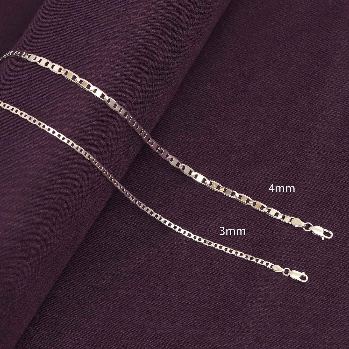 LeCalla 925 Sterling Silver Italian 4 MM Diamond-Cut Solid Flat Mariner Link Chain Necklace for Men and Women 24 Inches