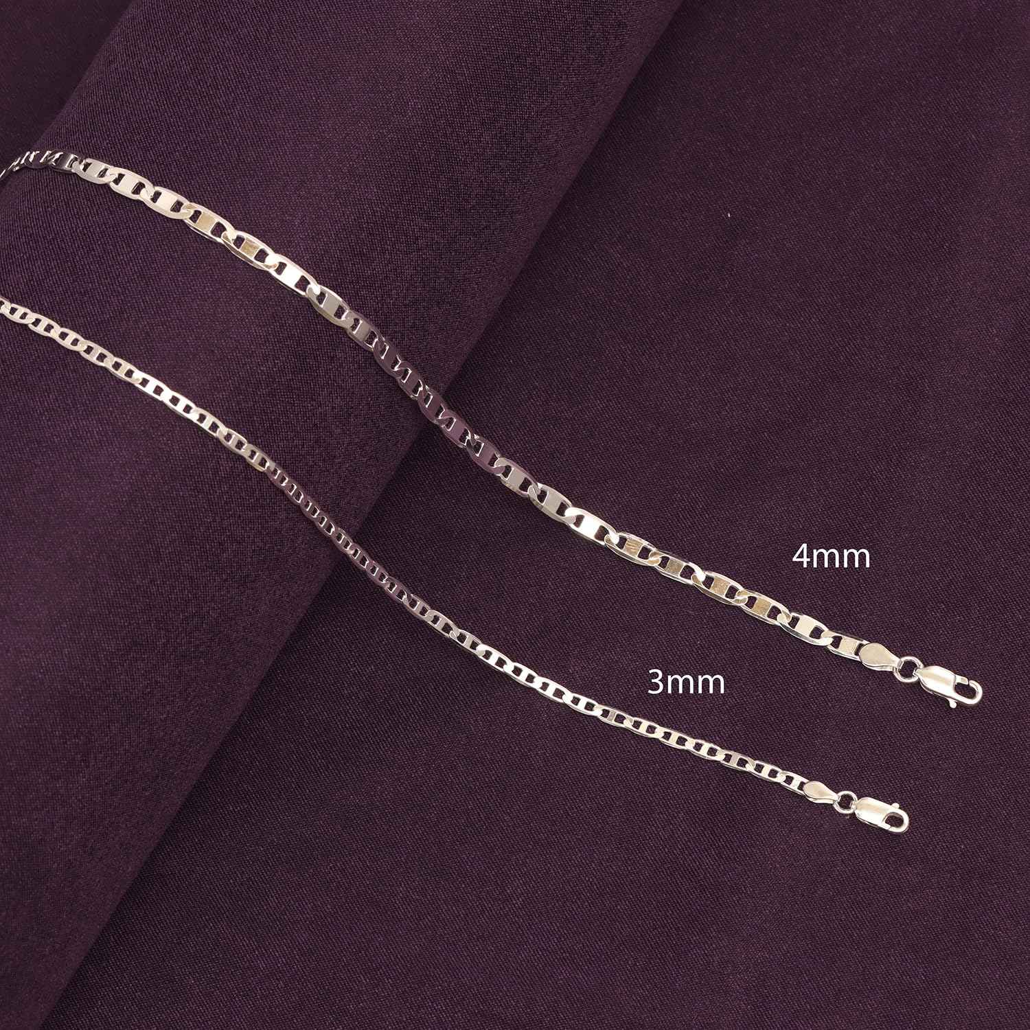 LeCalla 925 Sterling Silver Italian 4 MM Diamond-Cut Solid Flat Mariner Link Chain Necklace for Men and Women 24 Inches