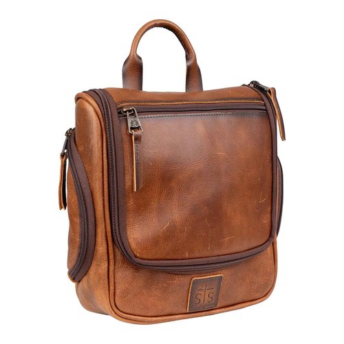 STS Ranchwear Men's Tucson Hanging Shave Kit, Multi-Pocket Genuine Leather Travel Toiletry Dopp Kit Organizer Bag, STS30310