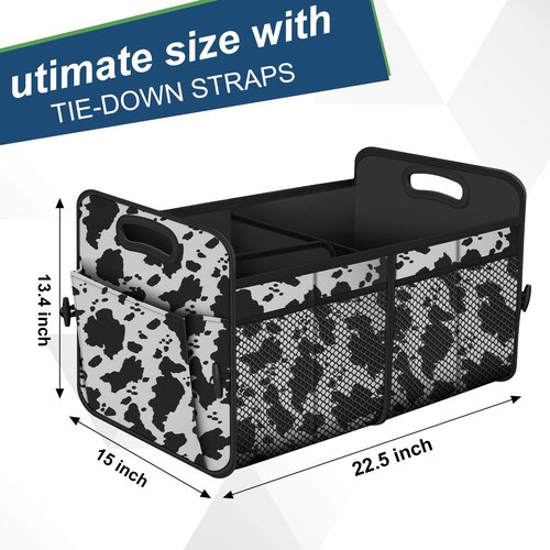 Femuar Car Trunk Organizer,Car Storage Organizer with 72L Large Capacity Waterproof Collapsible and 11 Pockets,Trunk Organizer for Car Suv/Jeep/Sedan, Large Size, Cow print
