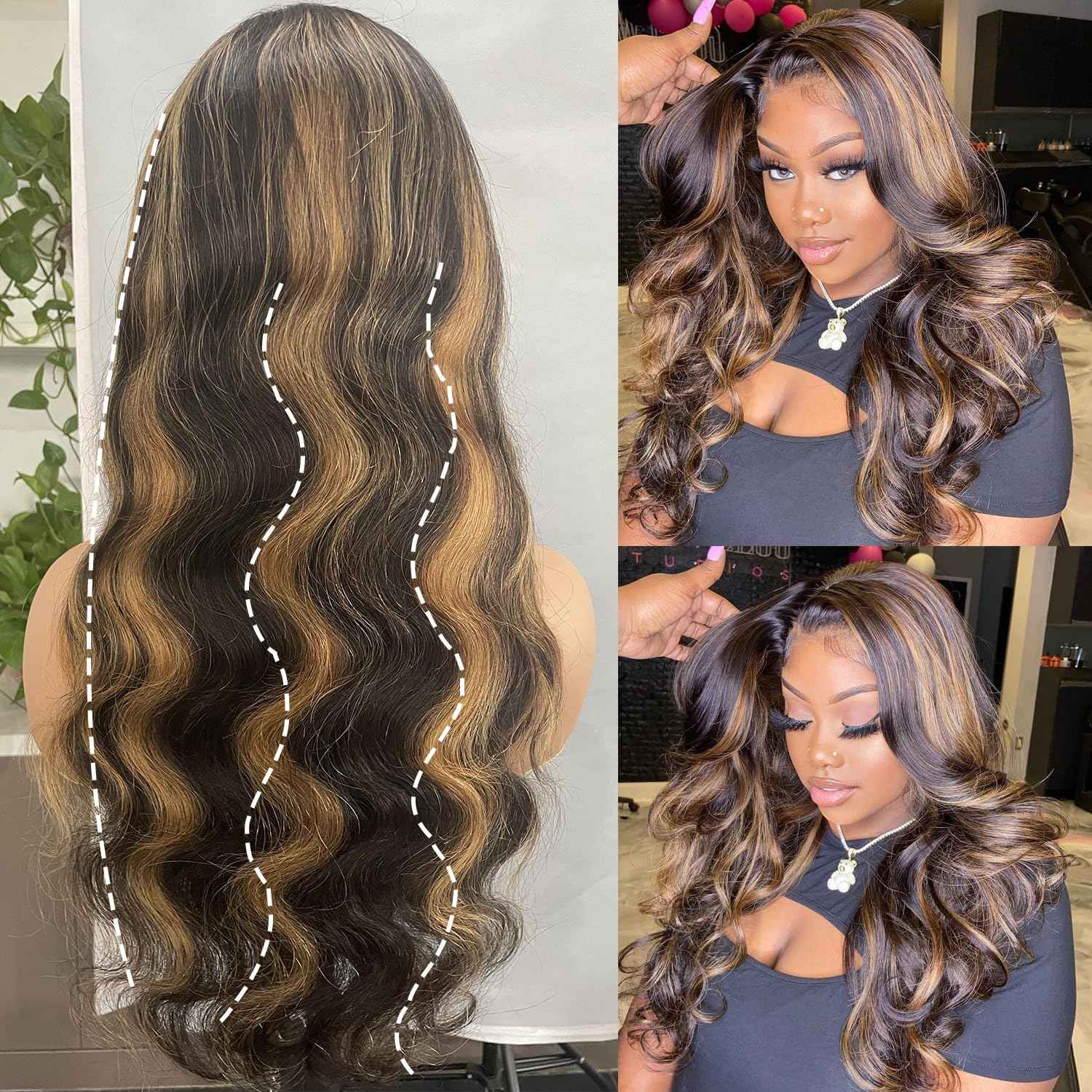22Inch 1b/27 lace front wig human hair 13x4 200% Density Body Wave Balayage Wig Human Hair HD Transparent Lace Glueless Wig Highlight Colored Wig Pre Plucked HD Lace Frontal Wigs
