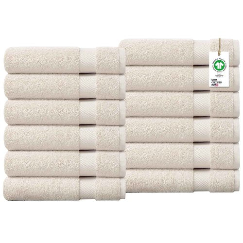 Delara 100% Organic Cotton Towels 650 GSM Plush Feather Touch Quick Dry Wash Cloth, Pack of 12 GOTS Certified, Oeko-Tex Green Certified, Organic Cotton Wash Cloth, 13"X13"