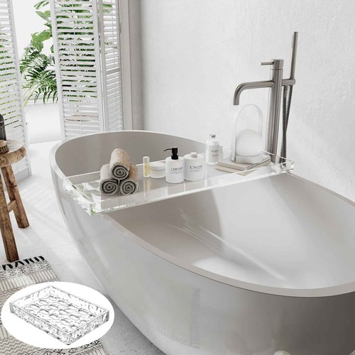 Acrylic Bathtub Tray Bath Caddy for Tub, Clear Bath Tray with Soap Box, 32.3 x 7.87 x 1.18 Inches