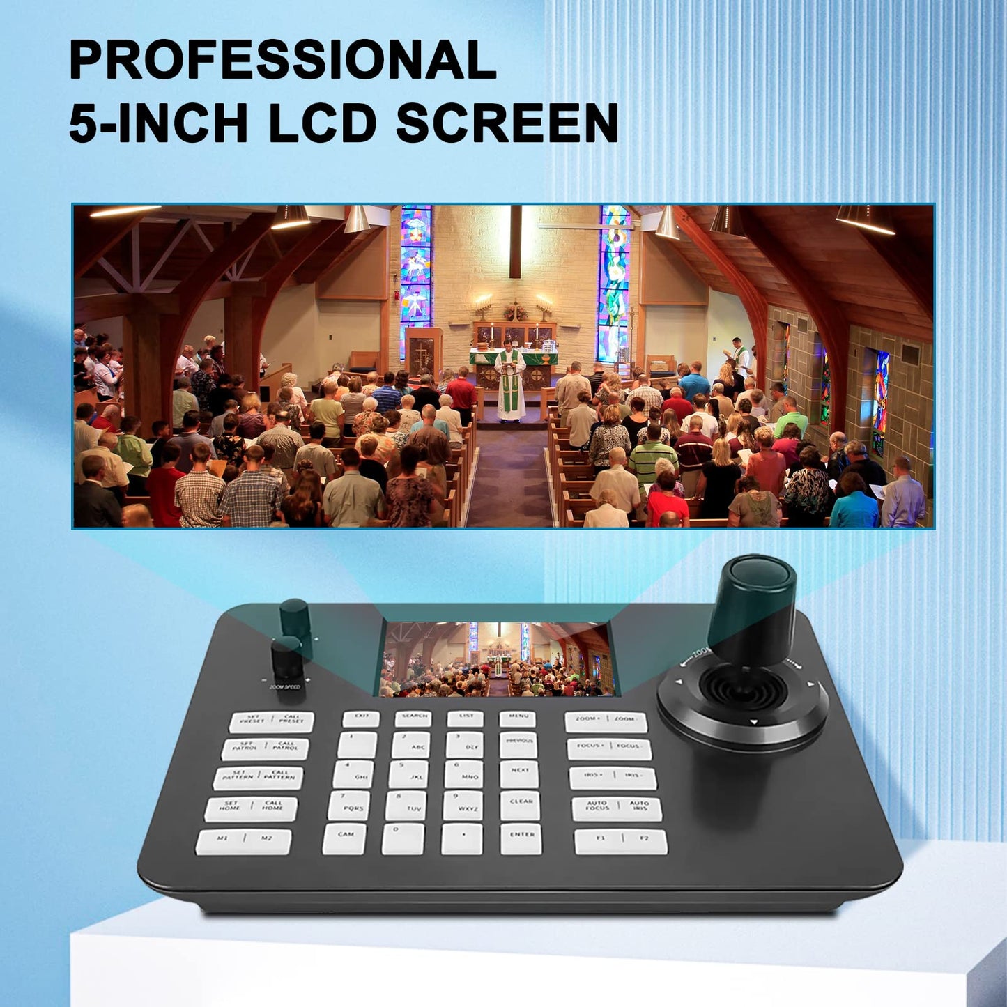 ADKIDO PTZ Controller,Camera Controller POE Network 4D Joystick Decoding Keyboard with 5 Inch LCD Screen Compatible with Dome IP Camera