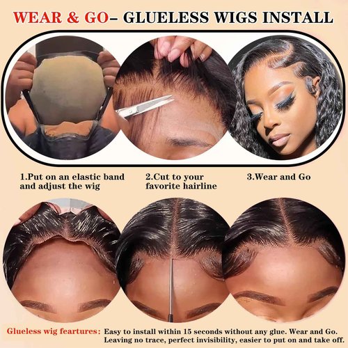 Wear and Go Glueless Wigs Human Hair Pre Plucked Pre Cut 5x5 HD Closure Wigs Human Hair Deep Wave Lace Front Wigs for Black Women 210% Dentisy 12A Deep Curly Glueless Wig Bleached Knots (24 Inch)