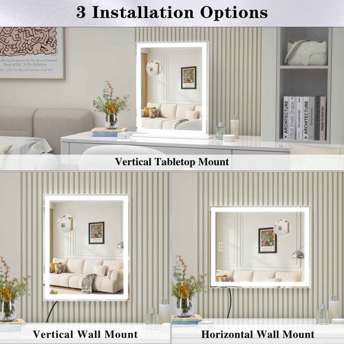 ANYHI Vanity Mirror with LED Light, 24"x20.5" Lighted Vanity Mirror with 10X Magnifying, 3 Color Modes, Dimmable, Smart Touch Control, Aluminum Frame, Tabletop/Wall Mount, White