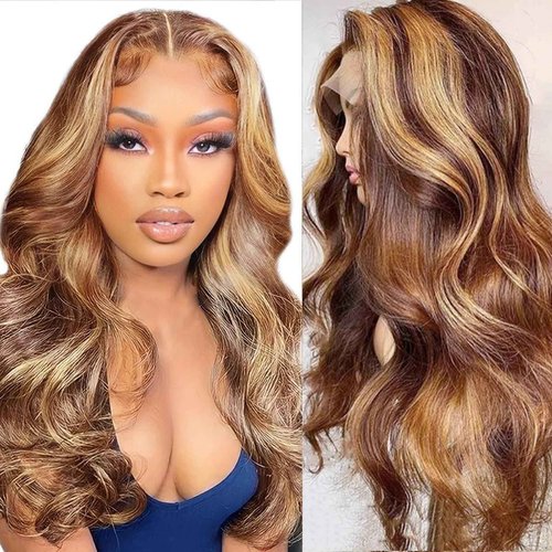 SKYDO 13x4 Ombre Body Wave Lace Front Wig Human Hair P4/27 Highlight Body Wave Wigs180 Density Lace Front Wigs Pre Plucked with Baby Hair 32inch