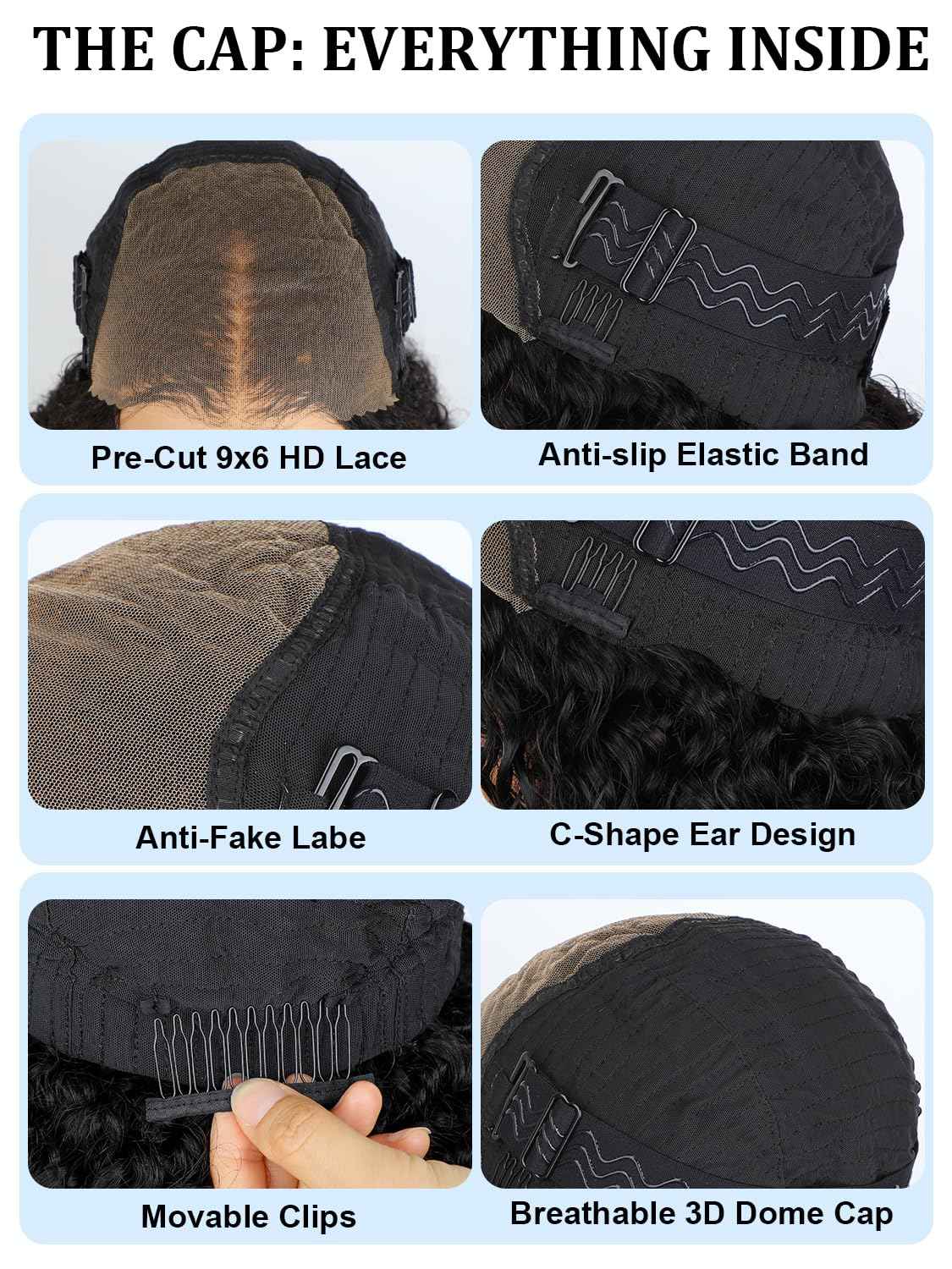 M-Cap Kinky Curly Wear and Go 9x6 Glueless Wigs Human Hair Pre Plucked Pre Cut Pre Bleached Tiny Knots HD Lace Front Wig Human Hair 180% Density Kinky Curly Glueless Wig 18 Inch