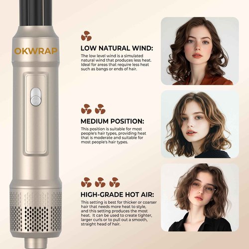 6 in ONE Blow Dryer Brush,Air Curling Iron Round Brush Blow Dryer 800W,Ionic Hair Dryer Brush for Women, Hot Air Brush Hair Styling Tools 100-120V (Champagne Gold)
