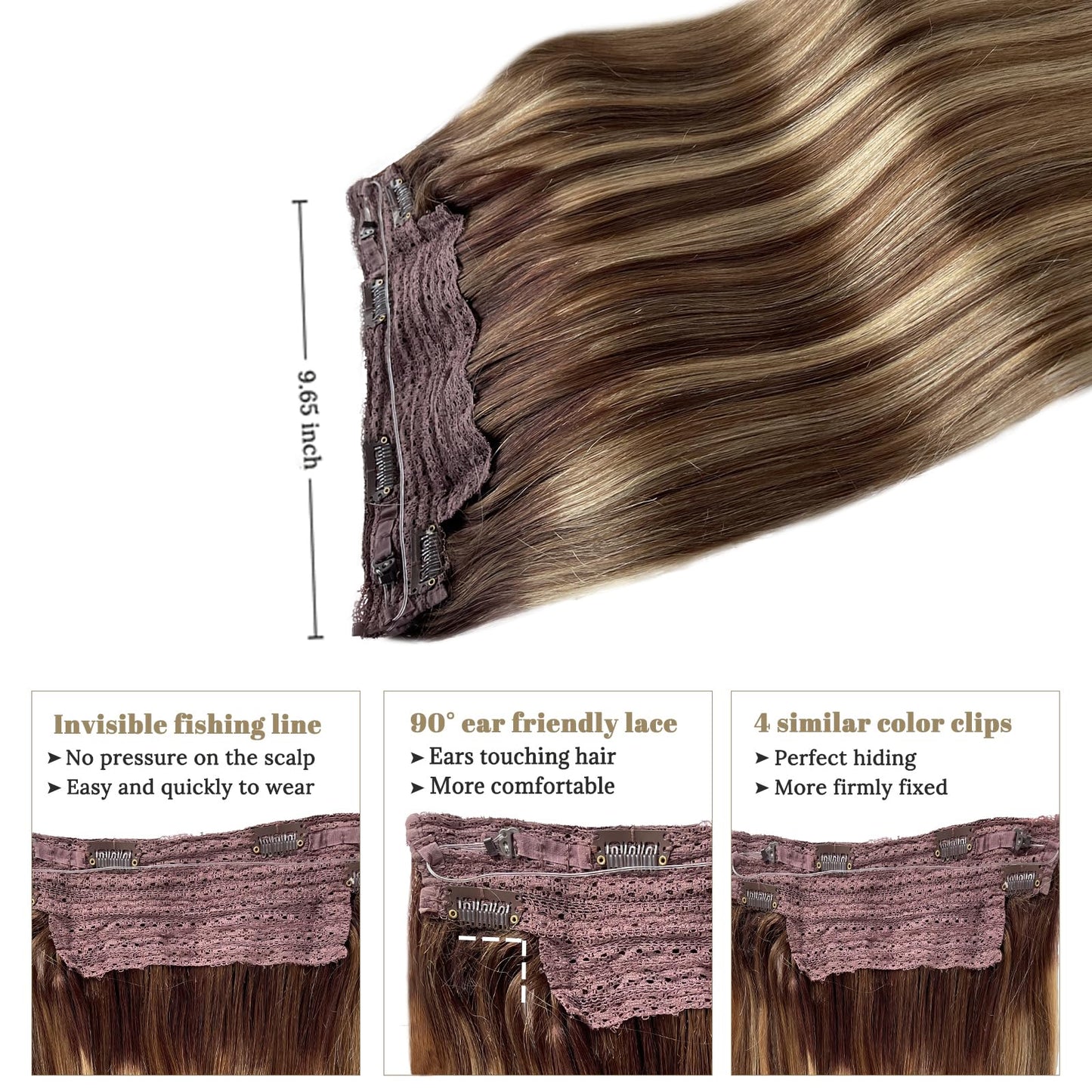 Human Hair Halos Extensions Blonde Highlighted 20 Inch 100g Halos Hair Extensions Real Human Hair Brown with Blonde Balayage Filp in Remy Hair Extensions