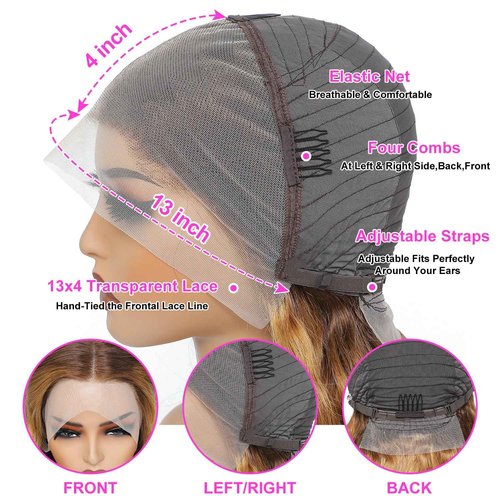 Ombre Lace Front Wig Human Hair 4/27 Colored 13x4 HD Transparent Lace Frontal Wigs Human Hair Glueless Highlight Honey Blonde Body Wave Frontal Wigs for Women Pre Plucked with Baby Hair 28 Inch