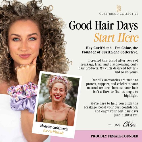 Curlfriend Collective Onyx Midi Curly Hair Silk Scrunchies for Women, Black | 22 Momme Mulberry Silk Hair Ties for Curly, Coily, and Wavy Hair - Black, Pack of 4