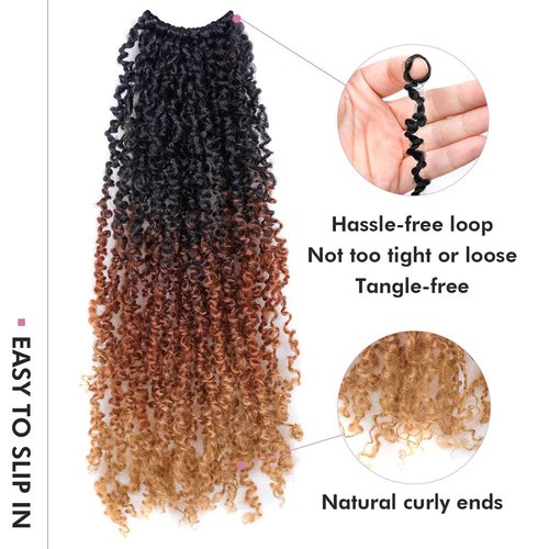 Toyotress Yanky Twist Crochet Hair - 16 Inch 8 Packs (30 Strands/Pcs) Fluffy Spring Mini Twist Passion Twist, 3 Tones Ombre Brown Pre-Looped Crochet Braids Braiding Hair (16 Inch, OT30/27-8P)