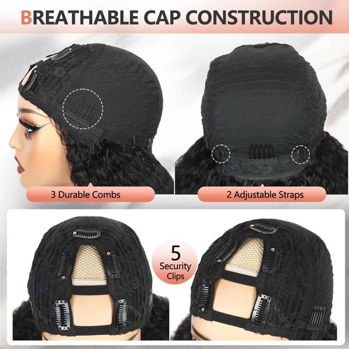 WIGER Kinky Straight U Part Wigs Human Hair Half Wig Natural Color Glueless Thin Leave Out Curly Hair 200% Density 22 Inch kinky Curly Clip in Wigs for Black Women Wear And Go Wig