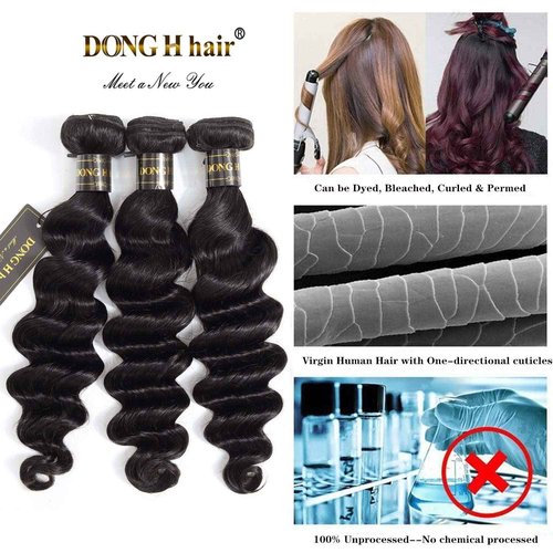 DONG H hair Loose Deep Wave Bundles 100% Unprocessed Peruvian Virgin Human Hair Bundles Loose Wave Bundles Wet and Wavy 18"20"22" 3 bundles Human Hair Natural Color Hair Extensions