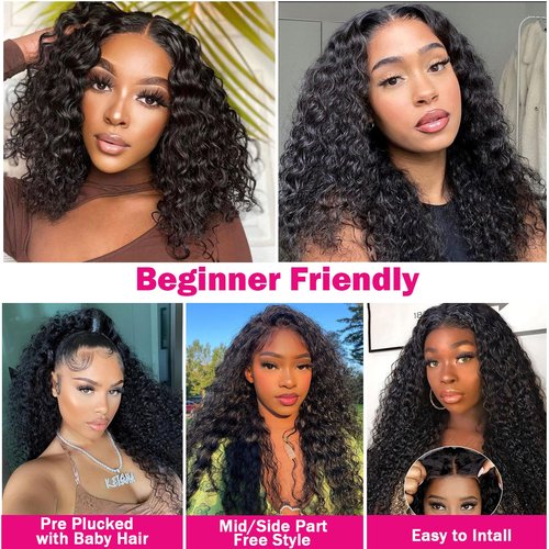 ManeMajesty 13x6 Lace Front Wigs Human Hair Glueless Wear and Go Deep Wave Wig Pre Plucked Pre Cut HD Lace Frontal Wig with Baby Hair For Black Women 16 Inch Natural Color