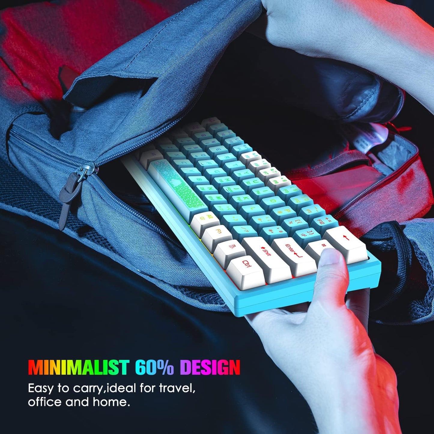 60% Gaming Keyboard and Mouse Combo Small Mini RGB Backlight Mechanical Feeling and Mechanical RGB 6400 DPI Honeycomb Optical Mouse,Gaming Mouse pad for Gamers and Typists Black