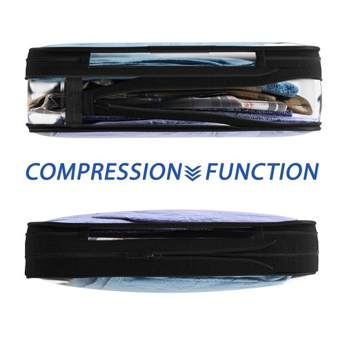 Clear Compression Packing Cubes 3 Set - Large See-Through Plastic Suitcase Bags for Travel - Luggage Compressable Organizers - Transparent PVC Collapsible Cosmetic Bag for Backpack Black