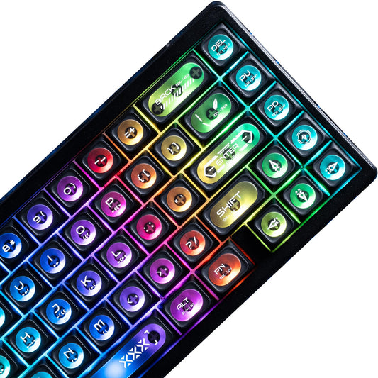 XVX Black Shine Through Keycaps for Mechanical Keyboards - 136 Keys Black Translucent Cat Eye Design,Cherry MAX Profile, PC+PBT Frosted RGB Keycaps