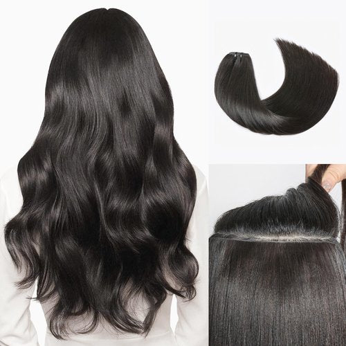 LUVME Invisible Clip in Hair Extensions Real Human Hair, 14 inch 110g 6Pcs, Natural Black Remy Human Hair Extensions Clip ins for Women, Natural Human Hair