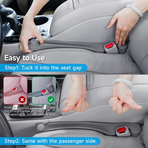 Car Seat Gap Filler Set of 2, Soft Foam Multifunctional Seat Side Gap Filler with Organizer & Hook Function, 3in1 Gap Stopper Universal Fit Car SUV Truck Fill The Gap Between Seat & Console(Gray)