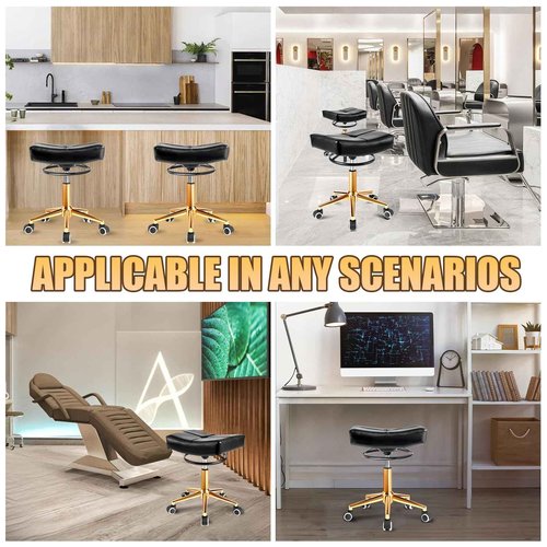 Rolling Stool Wider Rectangular Cushion - 4 Inch Thicker Comfortable Seat, Heavy Duty 400LBS, 360° Pull Ring Adjustable Height, 19''-24.5''adjustable Stool with Wheels for Tattoo Salon Massage (Black)
