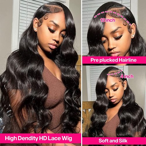 Body Wave Lace Front Wigs Human Hair 180% Density 13x4 HD Lace Frontal wigs Human Hair 32 Inch Transparent Lace Glueless Wigs Pre Plucked with Baby Hair