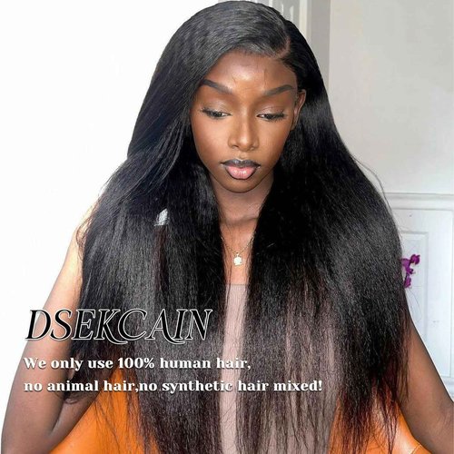 DSEKCAIN Kinky Straight Frontal 13x6 Frontal Human Hair Transparent HD Lace Frontal Yaki Straight Frontal Closure 100% Human Hair Ear to Ear Lace Frontal Natural Black Color 18 Inch 150% Density