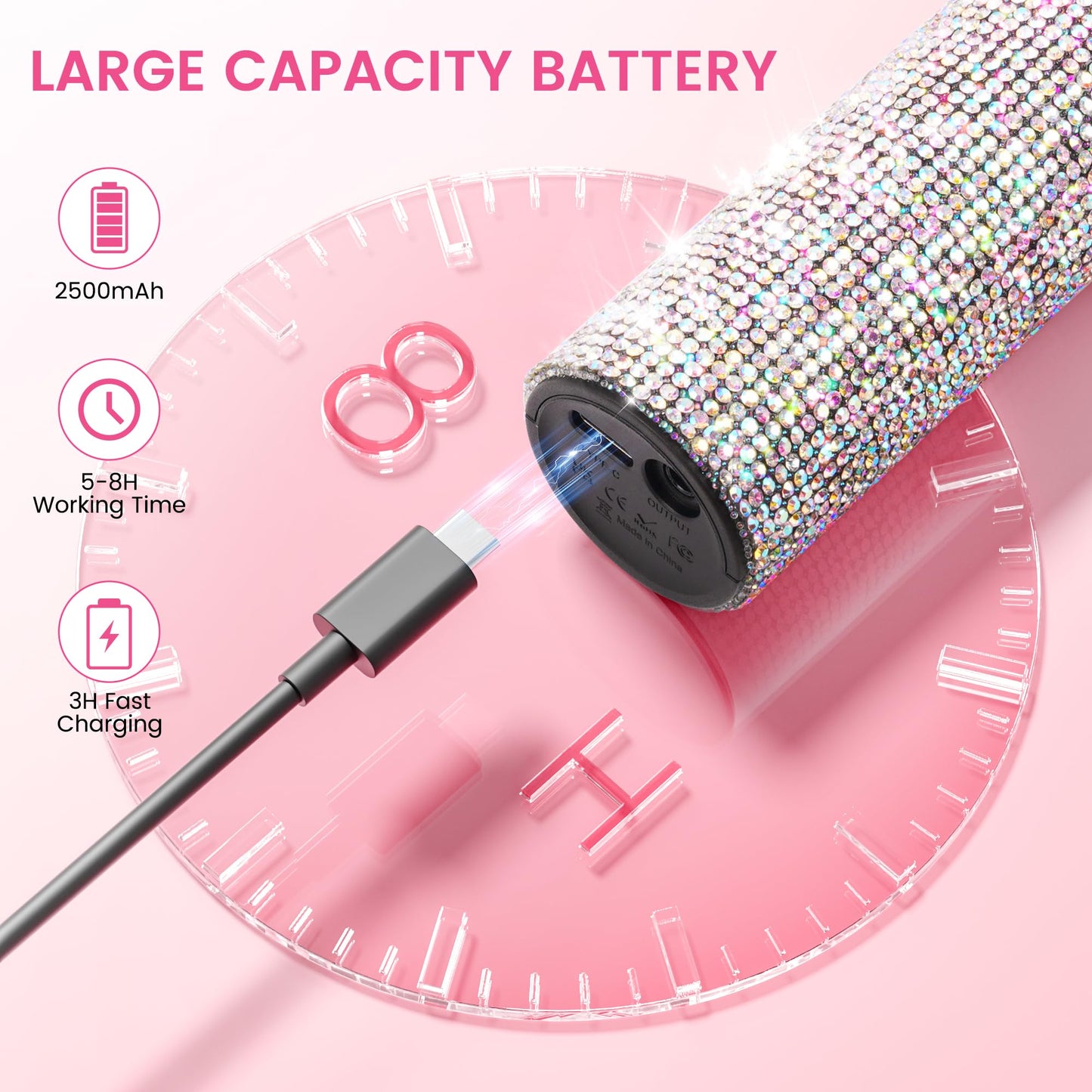 Lavinda Diamond Electric Nail Drill, Professional Rechargeable 35000RPM Electric Nail File Cordless Portable Nail Drill with Coreless Motor for Acrylic Nails (AB Rhinestone)