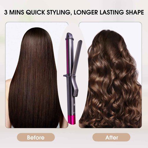 Nycoba 1 1/4 Inch Curling Iron, Ceramic Coated Hair Curling Wand, Rapid 430°F Heating, Temperature LED Display, 6 Temperature Settings, 60 Minutes Auto-Off, Red