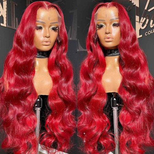 Cloudeer 28 Inch Red Human Hair Lace Front Wigs 13x4 Red Body Wave Lace Front Wigs Human Hair Pre Plucked Red Wig Human Hair 200 Density HD Lace Frontal Wigs Human Hair