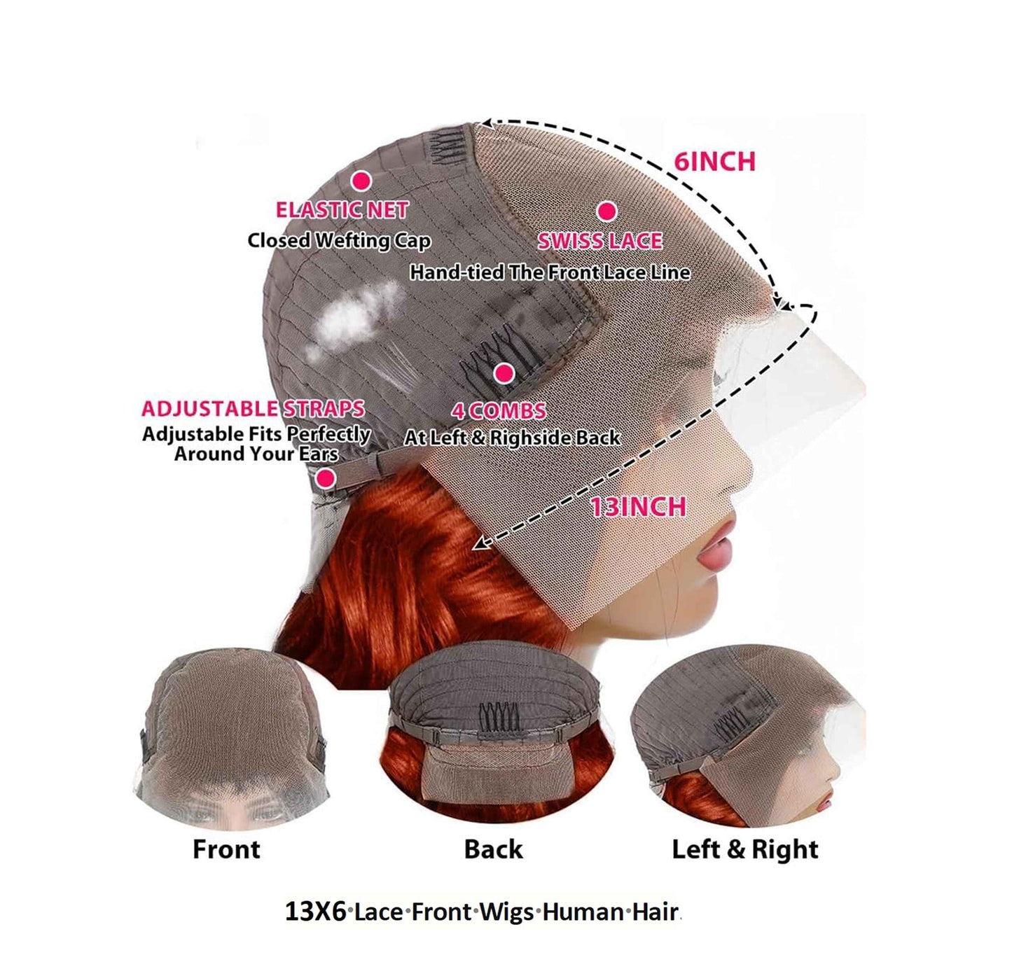 180% Density Reddish Brown 13x6 Lace Front Wigs Human Hair Pre Plucked 13x6 HD Transparent Body Wave Lace Front Wigs For Women Ginger #33 Colored Brazilian Virgin Hair Glueless Wigs Human Hair 22Inch