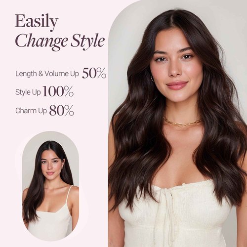 GOO GOO Wire Hair Extensions Human Hair, 4/27/4 Chocolate Brown with Caramel Blonde Balayage 16inch 95g, Invisible Wire Hair Extensions with Transparent, Seamless Fish Line Hairpiece